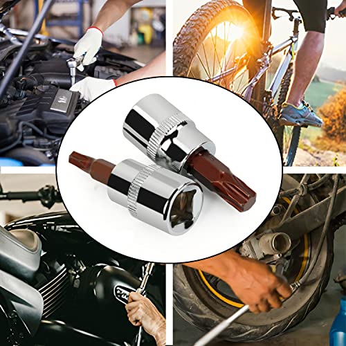 2PCS 3/8" Drive T50 Torx Bit Socket, S2 Steel Bits, Heat Treated CR-V Steel Star Sockets 1.9" Length