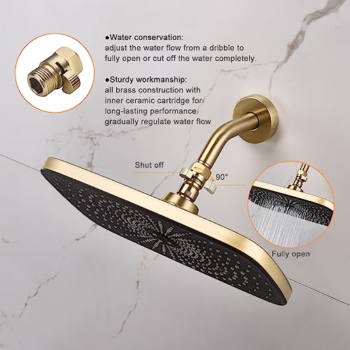 ChuangTim Brushed Gold 1/2" NPT Shower Flow Control Valve with Shut Off Brass Regulator
