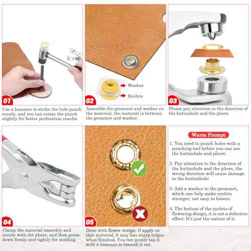 803Pcs Grommet Eyelet Pliers Kit, 1/4 Inch Grommet Tool Kit with 800 Metal Eyelets, Grommet Hand Press kit for Leather Crafts(Inside Dia: 6.4mm/Outer Dia: 12mm (A.I.S.)/Flange Width: ~3mm)