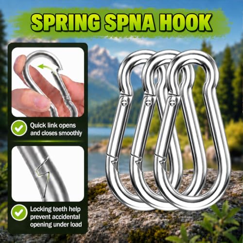High-PQ 50PCS M5 Heavy Duty Spring Snap Hooks Carabiner Clips Silver