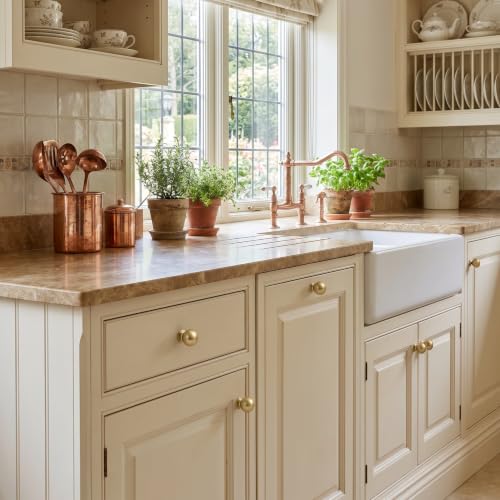 CABDM 10 Pack 1 Inch Brushed Gold Brass Cabinet Knobs for Kitchen & Furniture