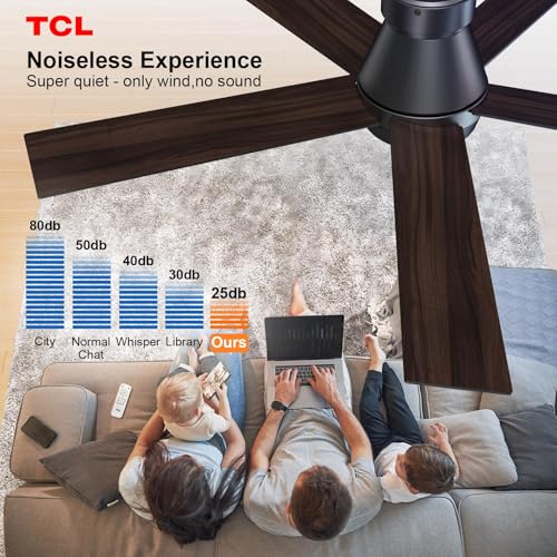 TCL 52-Inch Black Flush Mount Ceiling Fan with Light & Remote Control