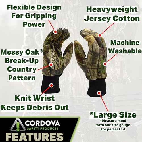 Cordova 14031MSY Heavy-Weight Jersey Cotton Knit Wrist Hunting Gloves, Mossy Oak Break-Up Country, Large