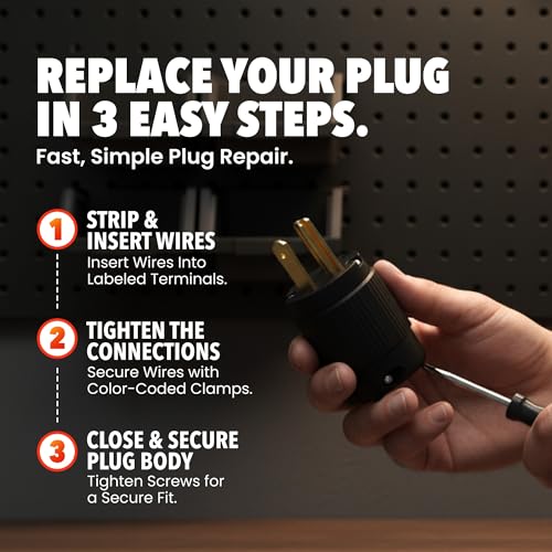 BLACK Journeyman-Pro 515PV Male Electrical Plug Replacement 15A 125V 1-Pack