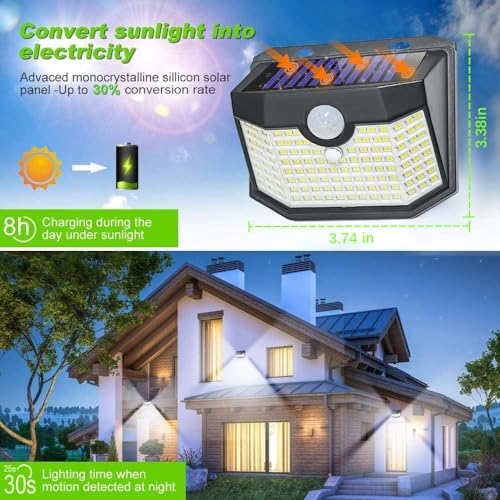 Black 6-Pack HMCITY 120 LED Solar Motion Sensor Wall Lights Outdoor Waterproof