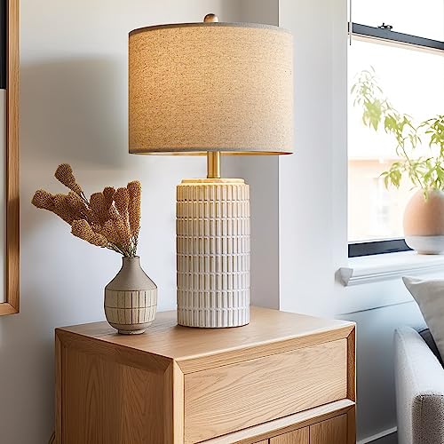 PoKat 23-Inch Modern Ceramic Table Lamp Set of 2 - Beige and White, Living Room & Bedroom Decor