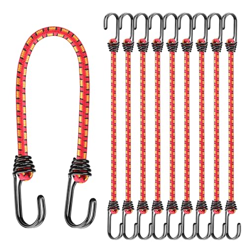 ELEAD 18" Red Heavy Duty Bungee Cords with Hooks - 10 Pack for Camping, Kayaking, Garage