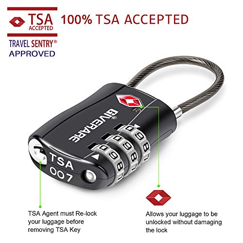 GIVERARE TSA Approved Combination Luggage Lock, Re-settable 3-Digit Padlock, Alloy Body, Keyless Travel Lock, 1 Pack Black