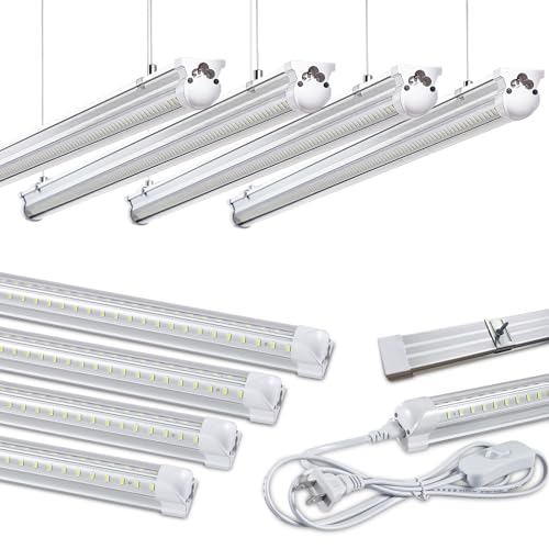 Skymoatled 8-Pack 4FT LED Shop Lights, 50W 6000K 7500LM, Linkable Garage & Workshop Lighting