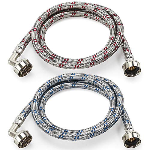 Cenipar 4FT Stainless Steel Washing Machine Hoses with 90° Elbow - Hot & Cold Water Supply Line, 2 Pack