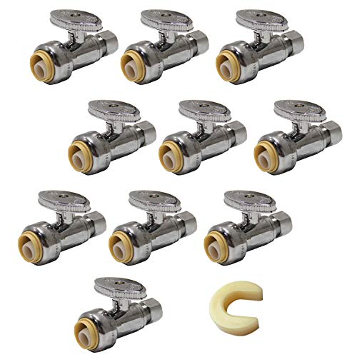 10-Pack EFIELD 1/2'' Push x 3/8'' Compression Straight Stop Valves - Plumbing Fittings