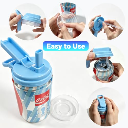 QQIZHA Colorful Soda Can Lids with Straws 4 Pack – Reusable Covers with Handle, Dual-Rim Fit & Included Opener