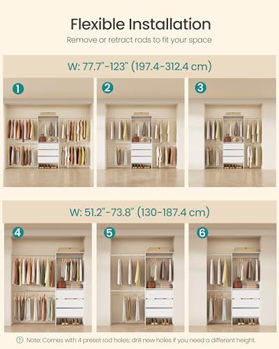 SONGMICS Customizable Walk-In Closet System 6.5-10.2 ft Modern Organizer