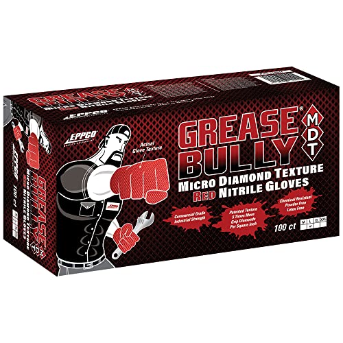 EPPCO Grease Bully 7-Mil Red Nitrile Gloves Disposable Powder Free, Latex Free Textured Superior Grip Glove, Singles
