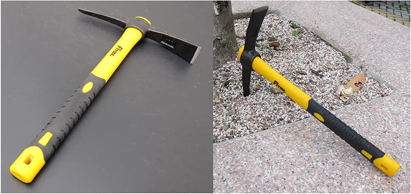 Forged Adze Pick, Weeding Mattock Hoe, Pick Axe 15-Inch, One Piece Intact Drop Forged, Plastic Coated Fiberglass Handle, 1.4LB