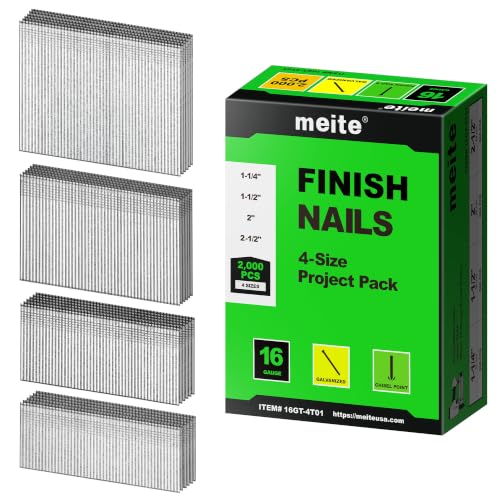 Meite 16 Gauge Finish Nails 2000PCS Galvanized for Trim & Carpentry