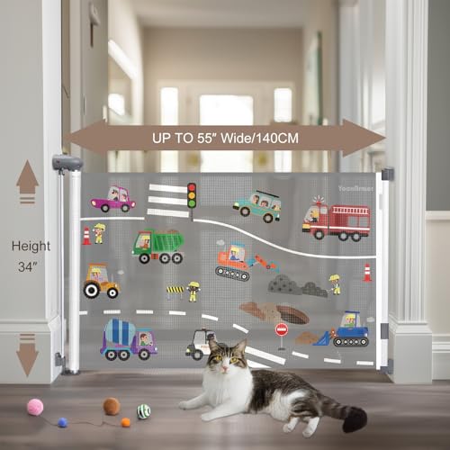 Retractable Baby & Dog Gate | 34" Tall | Extends to 55" Wide | Safety Mesh Gate for Stairs, Indoor/Outdoor, Doorways & Hallways