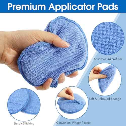 10 Pack Wax Applicator Pads, Microfiber Applicator Pad with Finger Pocket, Foam Car Wax Applicator Pad for Car Cleaning and Polishing (Blue)