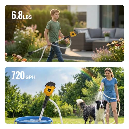 Fordwalt Yellow Brushless Water Transfer Pump 720 GPH Compatible with Dewalt 20V Max Battery