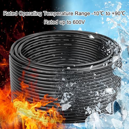 MOOKEERF 12 Gauge 25FT Solid Copper THHN Electrical Wire - Black, 600V