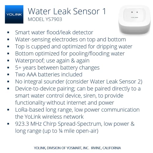 YoLink Water Leak Detection Starter Kit, w/SpeakerHub Audio/Talking Hub & Water Leak Sensor 1, LoRa Up to 1/4 Mile Open-Air Range, SMS/Text, Email & Push Notifications, w/Alexa, IFTTT, Home Assistant
