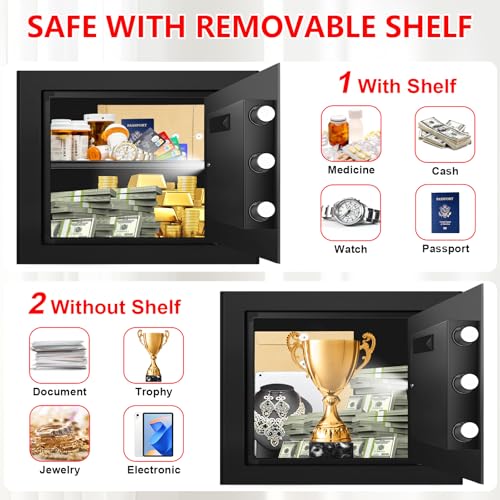 Aprxuvot 1.3 Cuft Fireproof Safe Box for Home Security, Water & Fire Resistant with Digital Lock & Alarm System