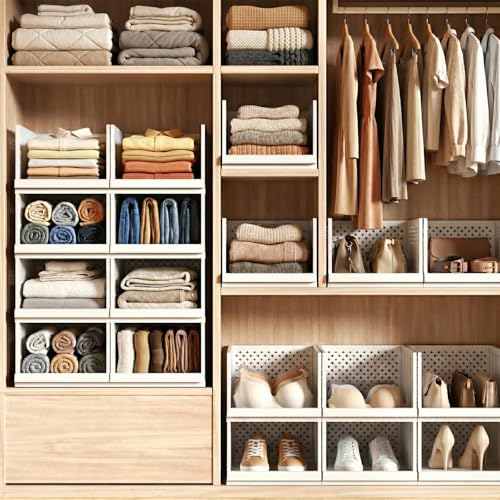 Stackable Closet Storage Bins 3 Pack — Adjustable Organizers for Wardrobes & Home