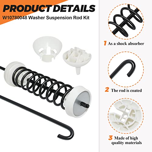 Beaquicy W10780048 4-Pack Washer Suspension Rod Kit for Whirlpool/Kenmore/Maytag
