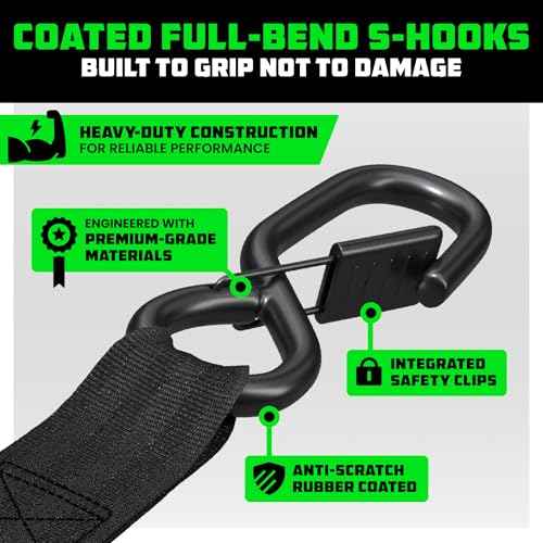 Rhino USA Retractable Ratchet Straps (4-Pack) - 1 Inch x 10 Feet (1,209lb Break Strength) - Auto Self Retracting Tie Down Straps for Truck, Cargo Trailer, Motorcycle, ATV, UTV - Black