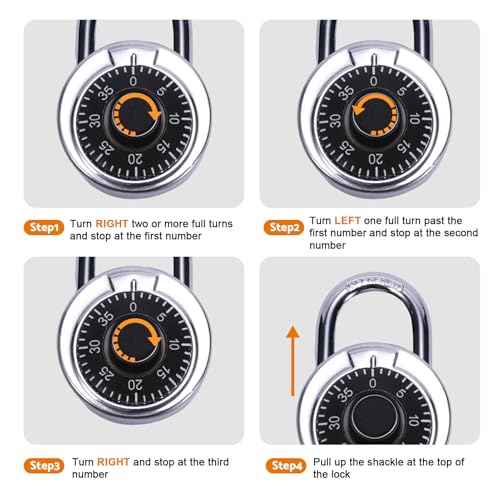 1 Pack 50 mm (2") Black Dial Combination Padlock, Hardened Steel Shackle, Locker Keyless Combination Lock for Gym Lockers, School Lockers, Office Lockers, and Toolboxes