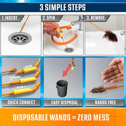 FlexiSnake Drain Hair Clog Remover Kit with 5 Reusable Micro-Hook Wands – Sink & Shower Drain Cleaner