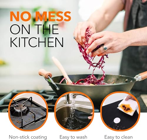 Lecona 10-Pack Gas Stove Burner Liners, Non-Stick Stovetop Protectors 10.6" x 10.6", Reusable & Dishwasher Safe