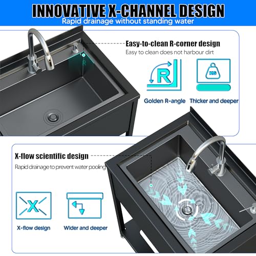 Velpax Black 30.8 x 22 Inch Stainless Steel Utility Sink with Faucet & Drain Kit