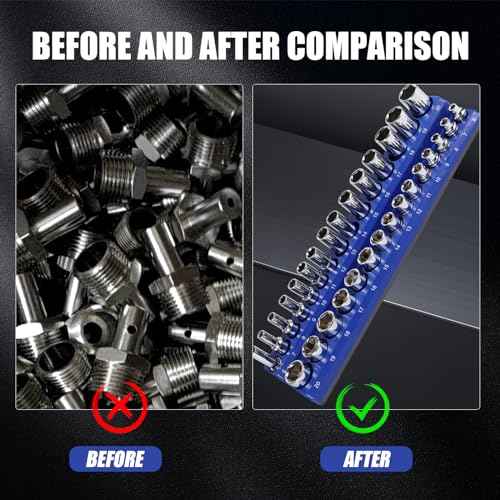 6PCS Magnetic Socket Organizer Set, SAE & Metric Magnetic Socket Holder, 1/4"", 3/8"", 1/2"" Magnetic Socket Trays, 141 Pieces Deep & Shallow Sockets Organizer., Blue&red, HIP-010