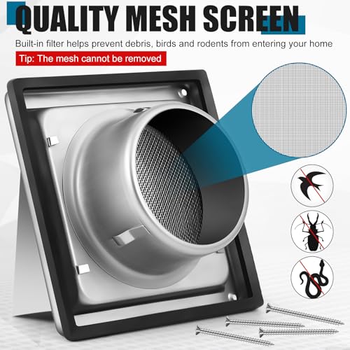 4" Dryer Vent Cover with Stainless Steel Bird Guard - Silver (Gisafai)