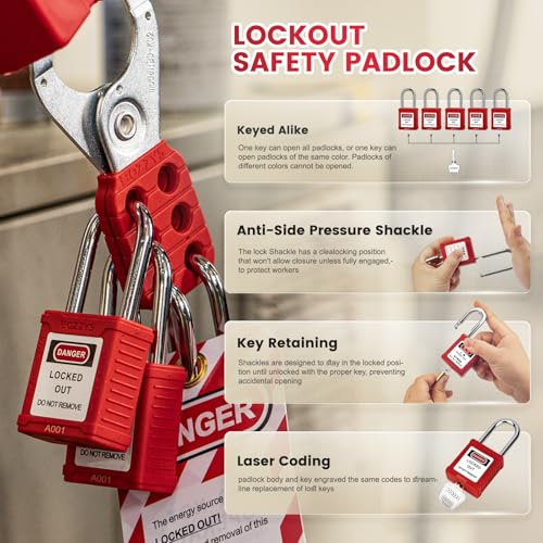 Lockout Tagout Locks 6 Pack£üOSHA Orange Loto Locks Keyed Alike£ü6 Same Keys/Set for Industrial Machinery & Electrical Panels£üChrome Steel & Laser Coding