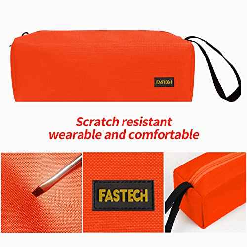 FASTECH 1-Pack Zipper Utility Tool Bag, Small Zipper Bags/Multi-purpose Tool Pouch Tote Bags Storage Organizer for Screwdrivers, Pliers, Nut Drivers Gifts to Men/Women. (Orange)