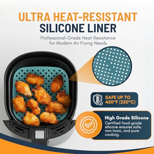 8.5 Inch Square Silicone Air Fryer Liners (3 Pack) by Linda's Essentials – Non-Stick, Easy-Clean