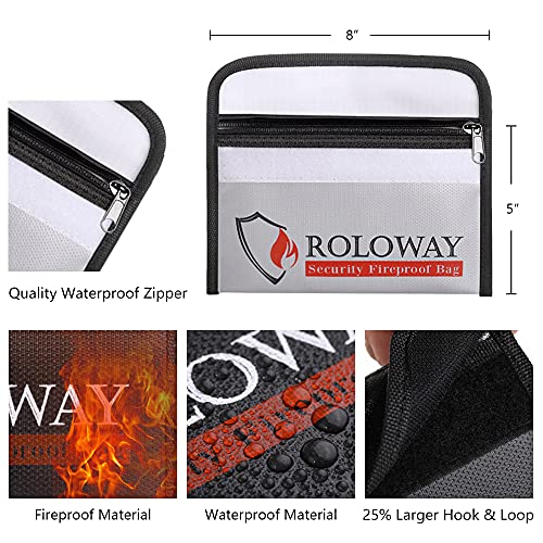 ROLOWAY Small Fireproof Water-Resistant Money Bag 5x8 inch Silver & Black 2-Pack