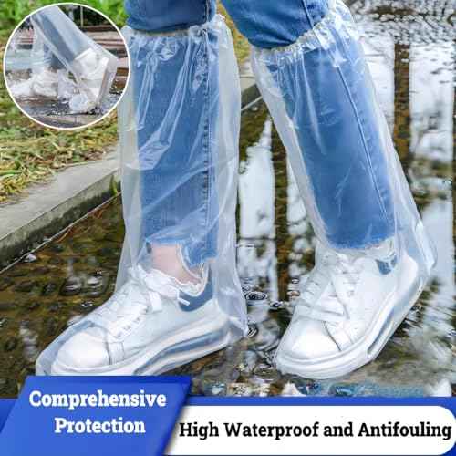 16 PCS Shoe Covers Disposable Non Slip,Thickened Waterproof Shoes Covers,19 inch Tall,Long Plastic Waterproof Shoes and Boots for Rain Covers Thicken Shoe Protector for Men and Women (8 Pairs,Clear)