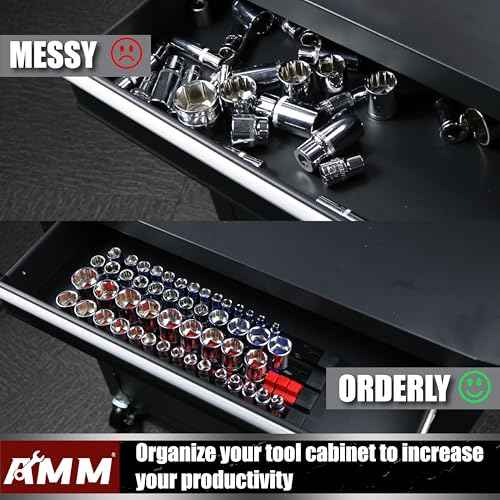 AMM 9-Piece Socket Organizer, 1/2 inch, 3/8 inch and 1/4 inch Drive ABS Tools-Socket Holder,Heavy Duty Socket Racks, Premium Quality Socket Clip Rail Holder,The best tool trays in the garage