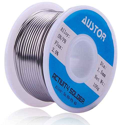 AUSTOR 60-40 Tin Lead Rosin Core Solder Wire for Electrical Soldering (1.5mm, 100g)