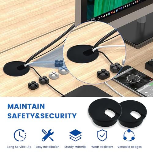 SDTC Tech 3-Pack Black Plastic Desk Grommet 25mm Cable Cover Organizer