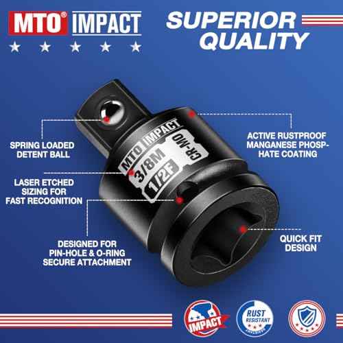 MTO 2-Piece 1/2" Female to 3/8" Male Impact Socket Adapter Set, 1/2" Drive Impact Driver Conversions for Impact Wrench, Chrome Molybdenum Alloy Steel