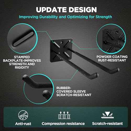 Nacial Garage Hooks, Heavy Duty Garage Hooks, 12.4 Inch Wall Mount Hangers, Max Load 200 lbs Garage Storage Utility Hook for Car Tires, Ladders, Chairs, Strollers, Power Tools, Garden Tools - 4 Pack