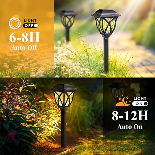 GIGALUMI 6 Pack Solar Garden Lights Waterproof Outdoor Pathway Lighting - Warm White