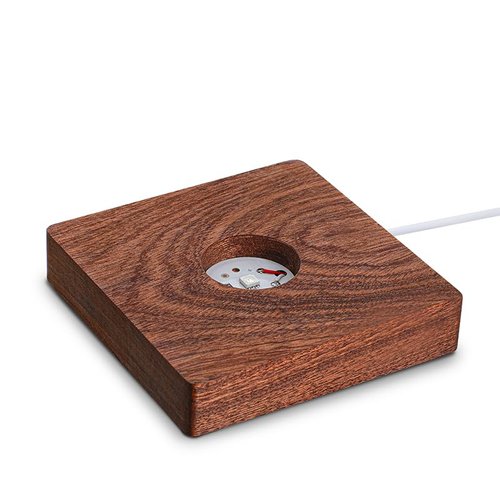 ZEERSHEE Colorful LED Wood Light Base for 3D Crystal Glass Resin Art Brown Square Lamp Stand for Tabletop, Cabinet, Bedside Display