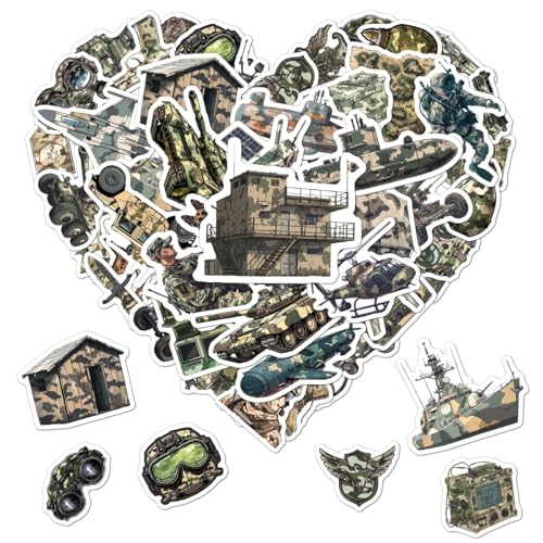 Pack 50 Pcs Vintage Army Military Stickers for Water Bottles Funny Laptop Cups Scrapbooking Luggage Teens Kids Girls Boys Adults Waterproof Aesthetic Sticker Small Vinyl Decals