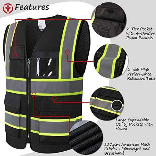 Reflective High Visibility Safety Vest for Men Women with Pockets Zipper Front Meets ANSI/ISEA Standards