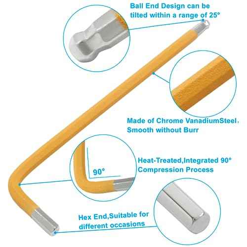 5mm Orange Ball End Allen Wrench Set, 25 Angle, 4pcs